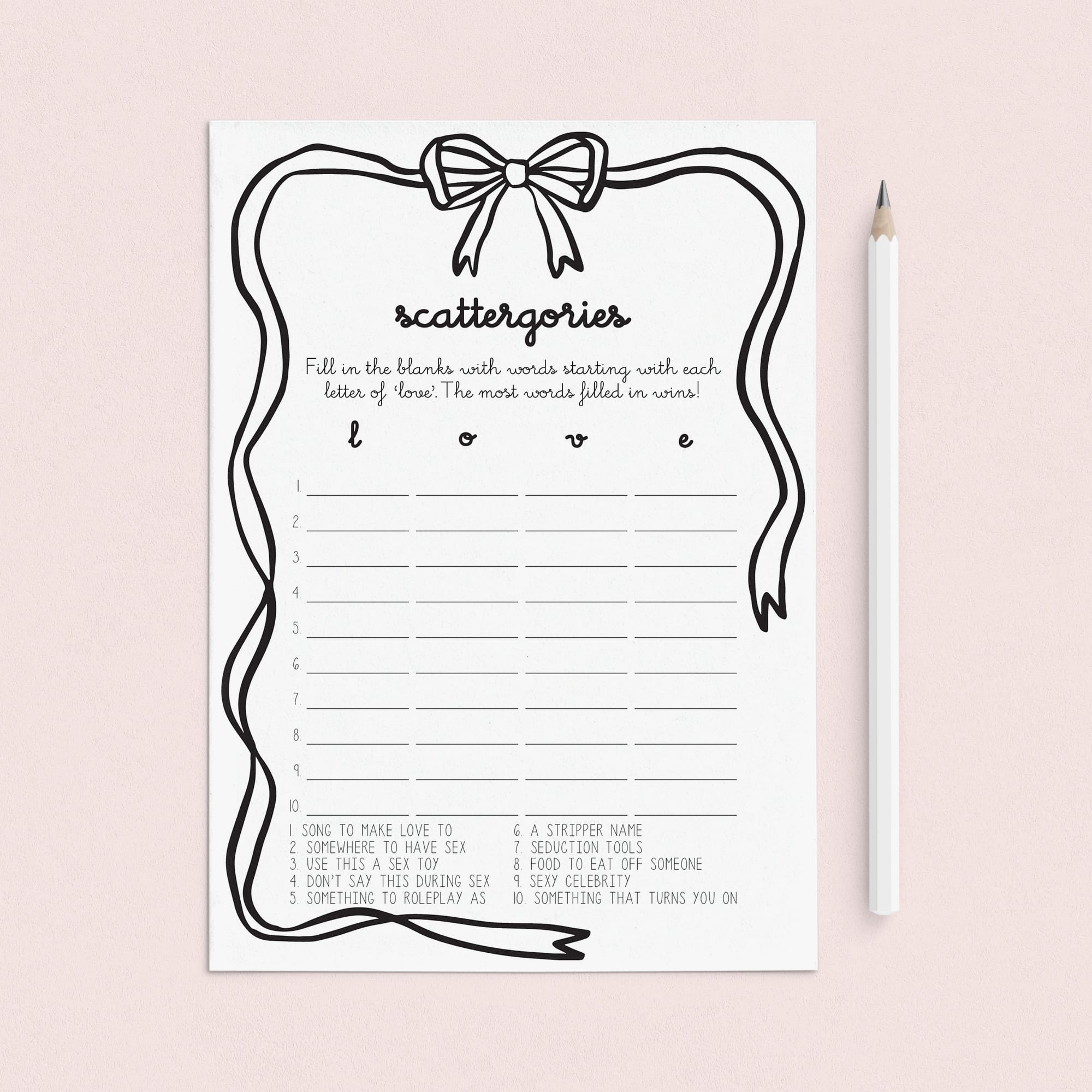 Dirty Scattergories Bachelorette Game Coquette Wavy Border by LittleSizzle