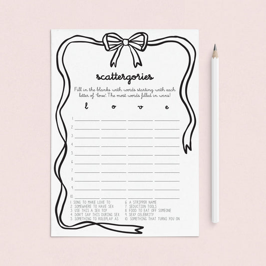Dirty Scattergories Bachelorette Game Coquette Wavy Border by LittleSizzle