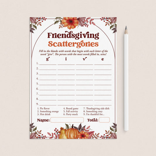 Printable Friendsgiving Scattergories Game by LittleSizzle