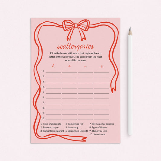 Valentines Scattergories Categories Game Printable by LittleSizzle