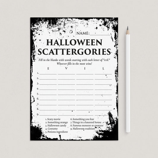 Scattergories Halloween Party Game Printable | Eerie Grunge by LittleSizzle