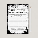 Scattergories Halloween Party Game Printable | Eerie Grunge by LittleSizzle