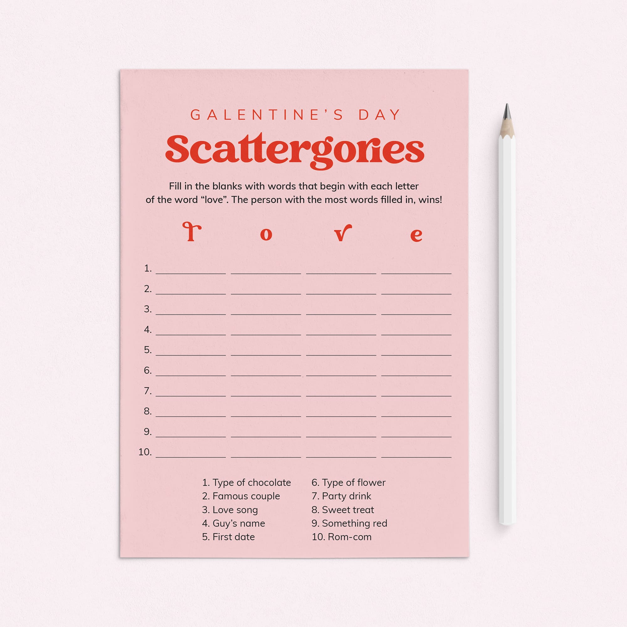 Galentines Day Scattergories Printable Game by LittleSizzle