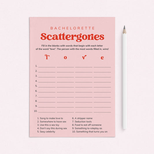 Bachelorette Scattergories Printable Game for Adults by LittleSizzle