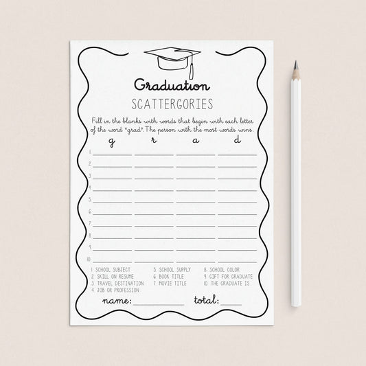 Graduation Party Game Scattergories with Wavy Border by LittleSizzle