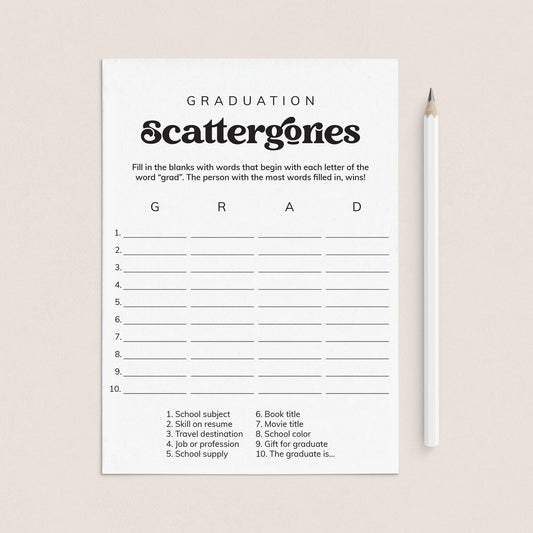 Graduation Scattergories Categories Printable Game by LittleSizzle