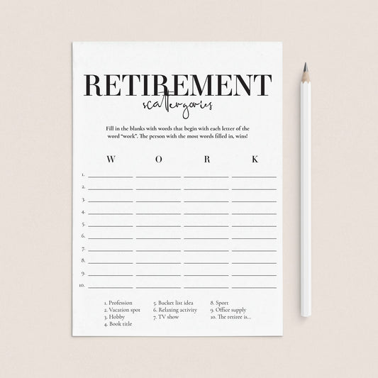 Retirement Scattergories Game Printable