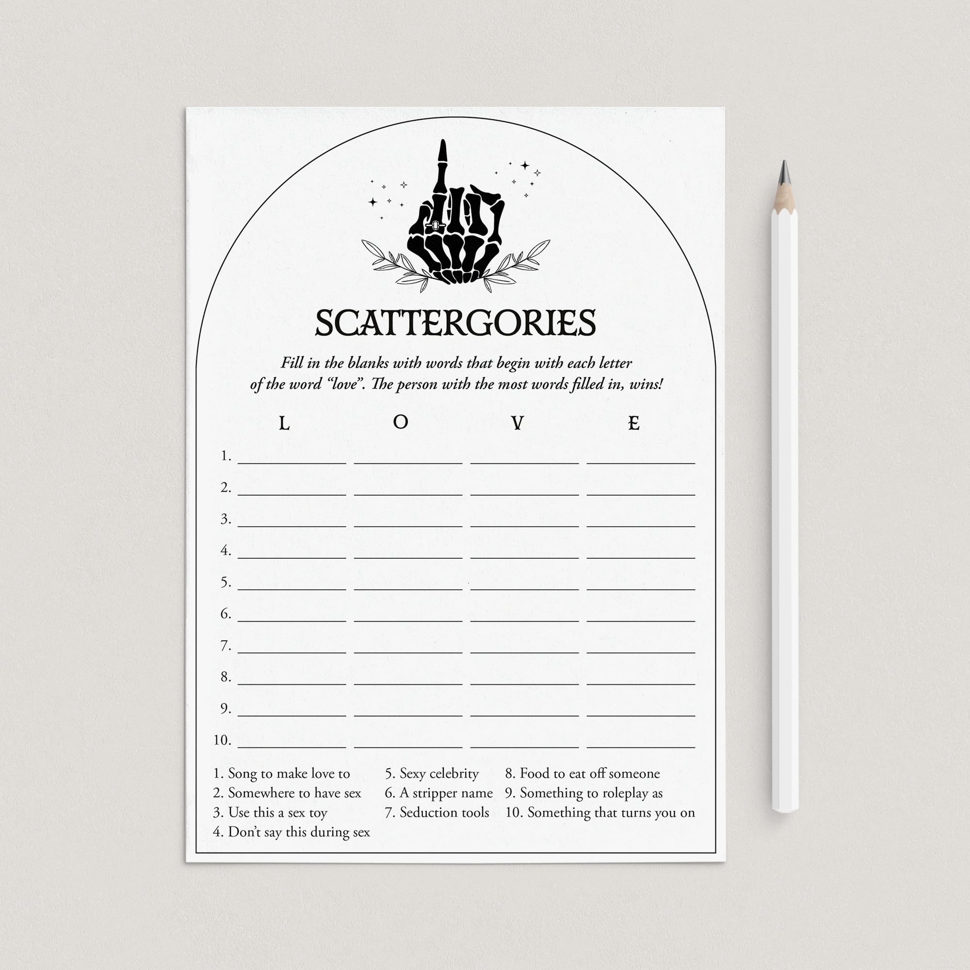 Dirty Bachelorette Scattergories Game Printable Bride or Die by LittleSizle