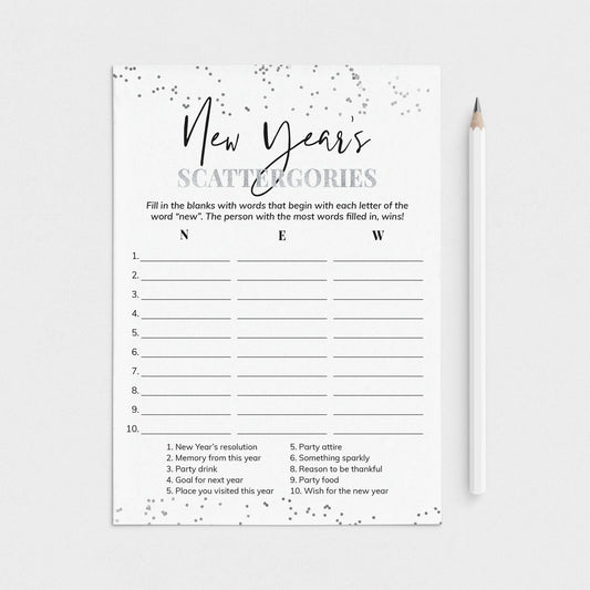 Silver New Year Game Scattergories Printable by LittleSizzle