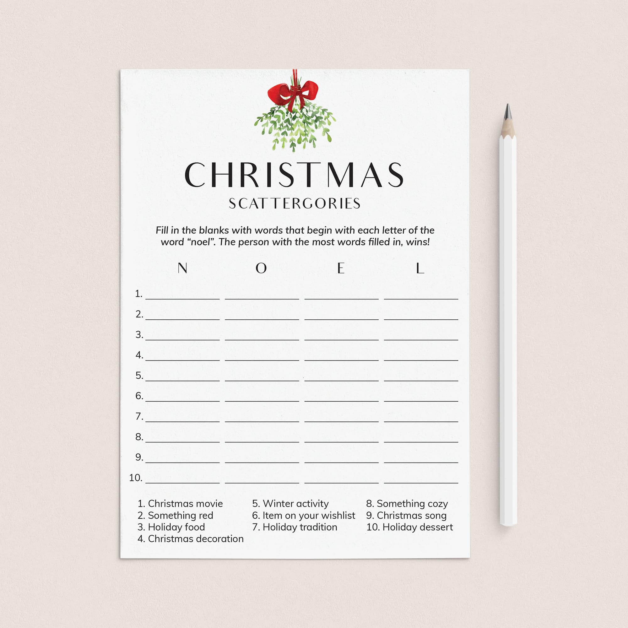 Holiday Scattergories Game Printable Minimalist by LittleSizzle