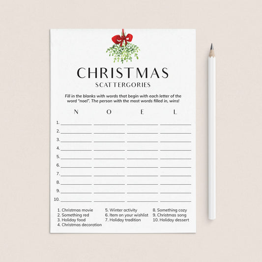 Holiday Scattergories Game Printable Minimalist by LittleSizzle