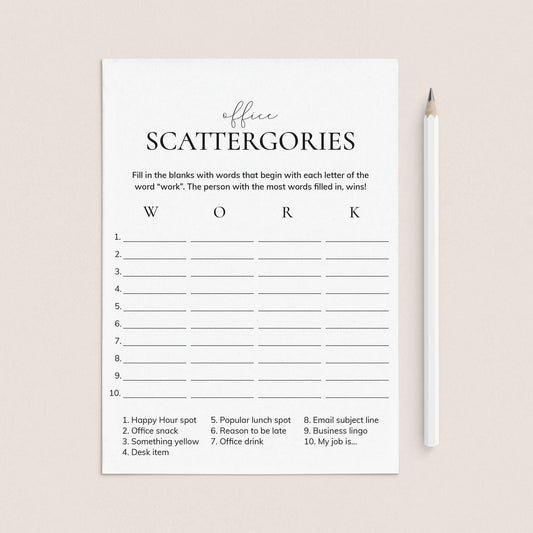 Printable Office Party Scattergories Game Digital Download by LittleSizzle