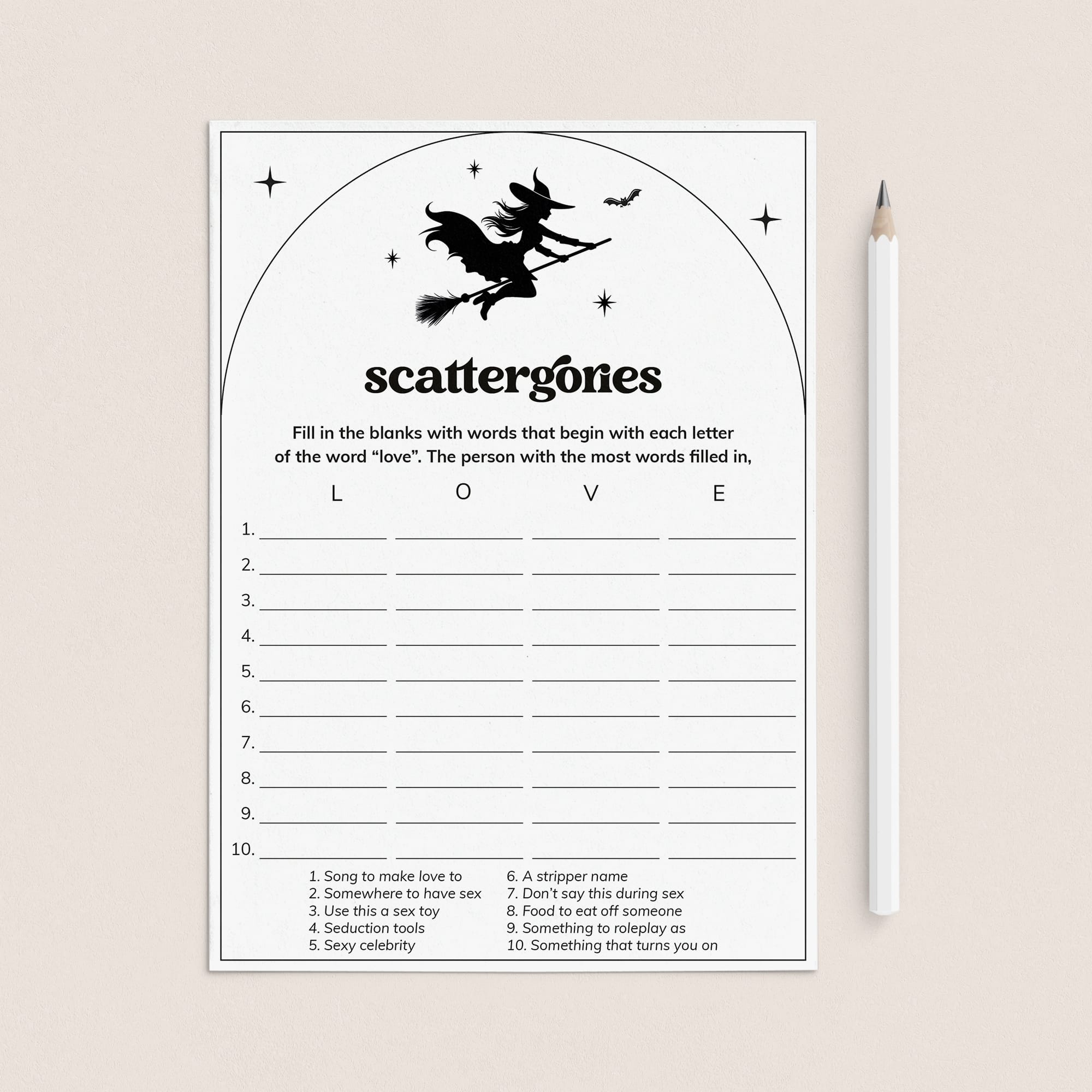 Dirty Scattergories Bach Party Game Witches Theme by LittleSizzle