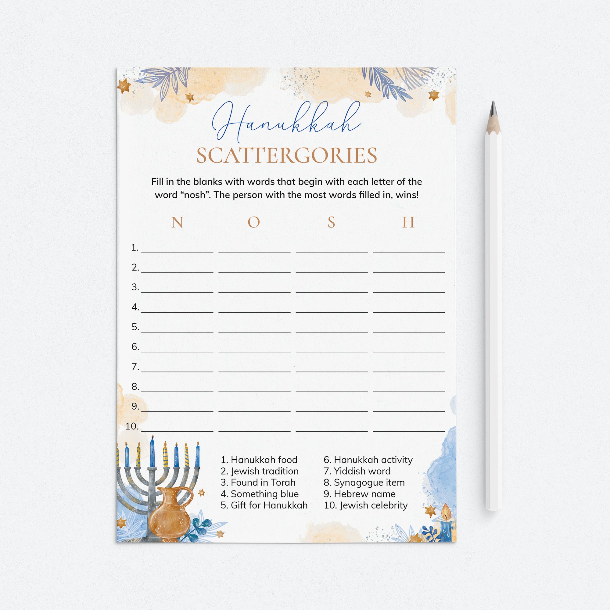 Hanukkah Scattergories Game Printable by LittleSizzle