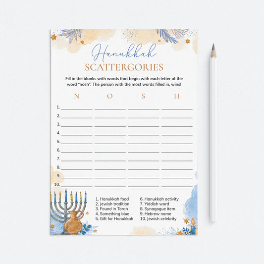 Hanukkah Scattergories Game Printable by LittleSizzle