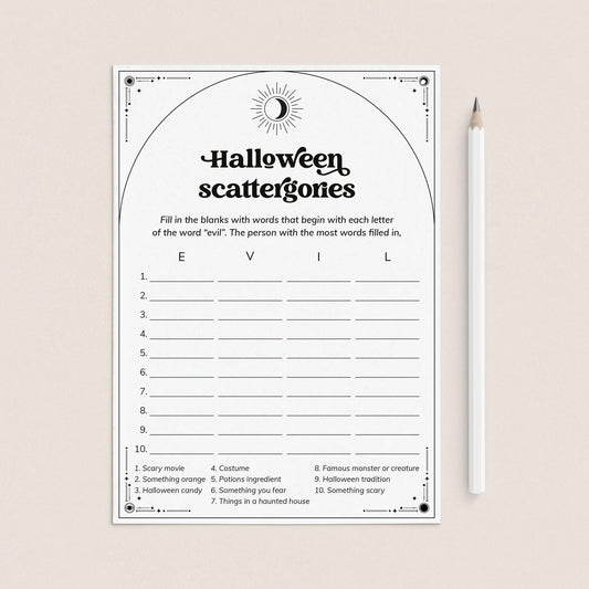 Halloween Scattergories Categories Game Printable by LittleSizzle