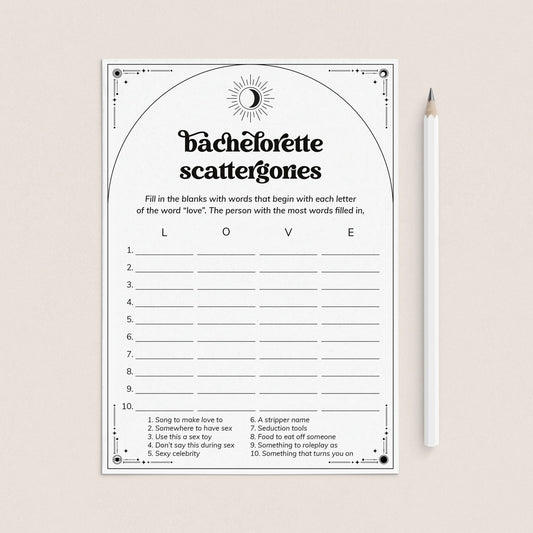 Dirty Scattergories Game for Bachelorette Party | Boho Witchy by LittleSizzle