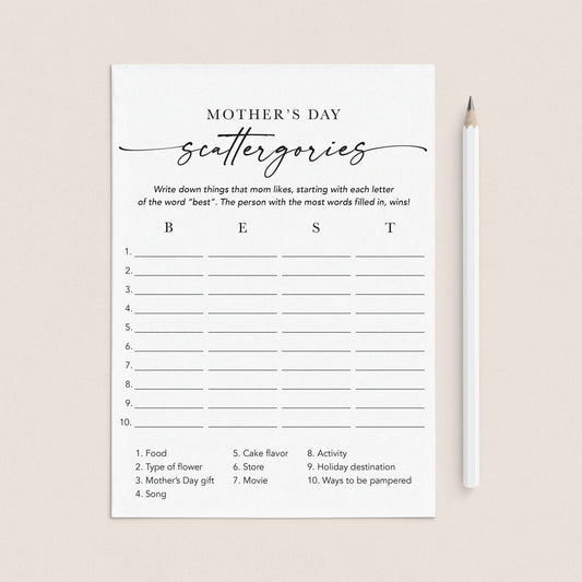 Mother's Day Scattergories Categories Word Game Printable by LittleSizzle