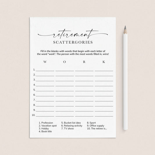 Retirement Scattergories Catergories Game | Digital Download by LittleSizzle
