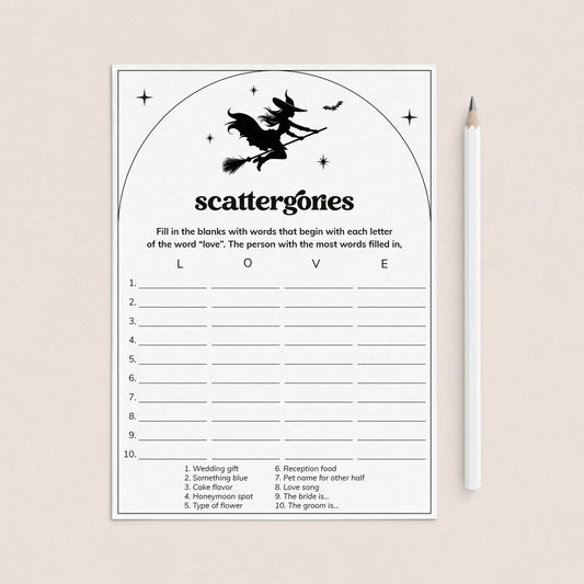 Witchy Bridal Shower Scattergories Game Digital Download by LittleSizzle