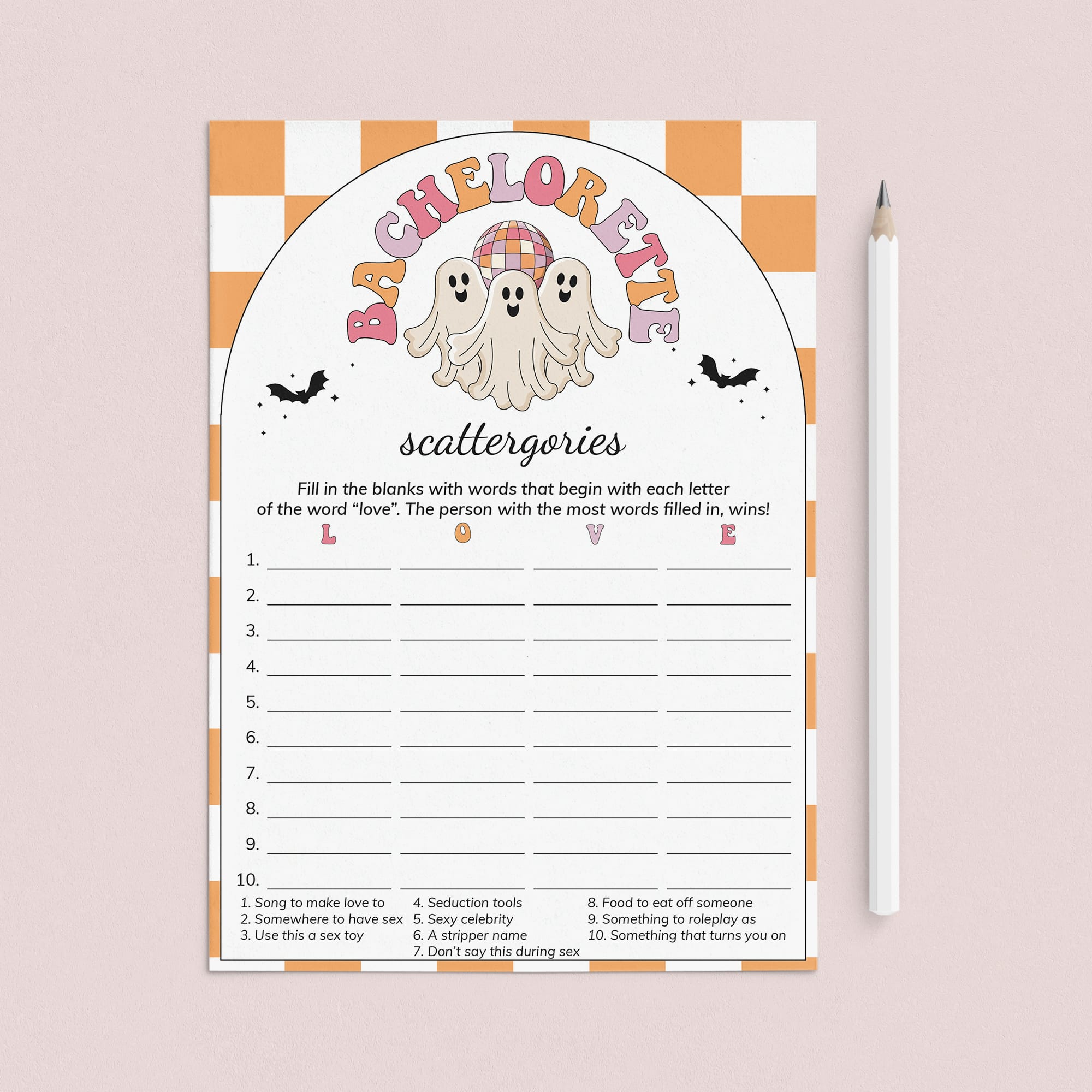 Retro Spooky Bachelorette Scattergories Game Card Printable by LittleSizzle