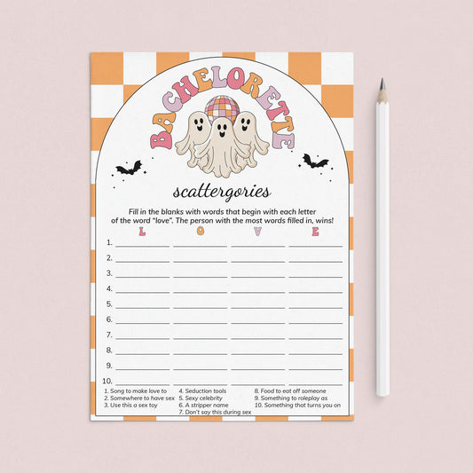 Retro Spooky Bachelorette Scattergories Game Card Printable by LittleSizzle