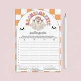 Retro Spooky Bachelorette Scattergories Game Card Printable by LittleSizzle