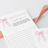 First Birthday Scattergories Game Printable Pink Bow Theme