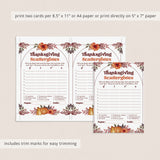 Thanksgiving Scattergories Categories Game Printable