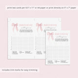 First Birthday Scattergories Game Printable Pink Bow Theme