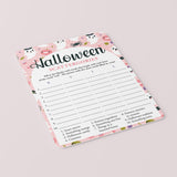 Pink Ghosts Halloween Party Game Scattergories Printable