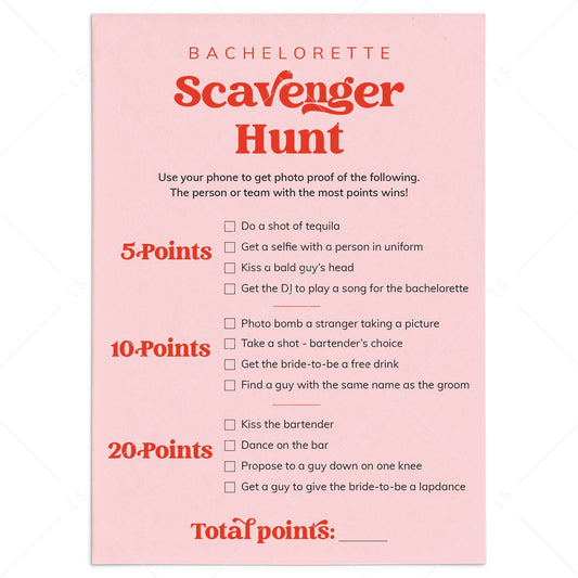Pink Bachelorette Game Scavenger Hunt Printable by LittleSizzle