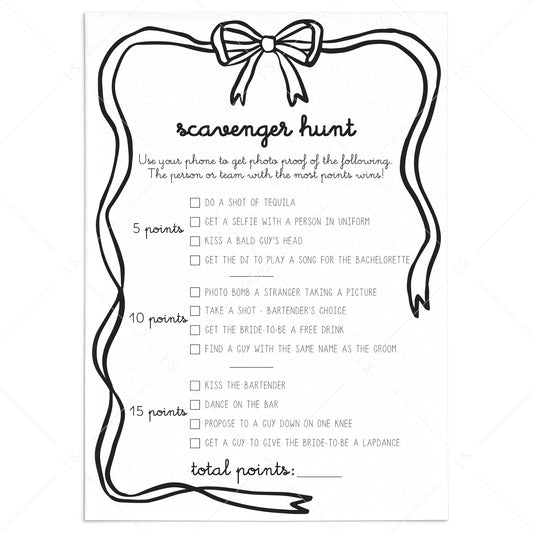 Bachelorette Party Scavenger Hunt Printable Game by LittleSizzle
