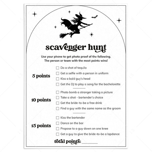 Witch Bachelorette Party Game Scavenger Hunt Card Printable by LittleSizzle