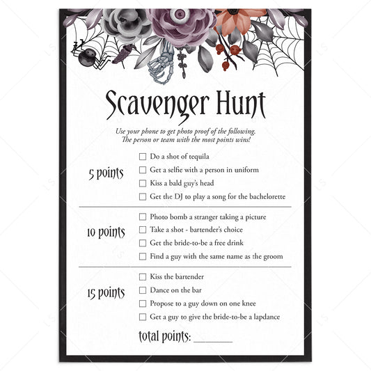 Halloween Bachelorette Party Activity Scavenger Hunt Printable by LittleSizzle