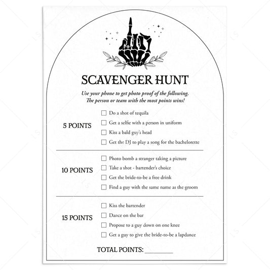 Skeleton Bachelorette Party Scavenger Hunt Card Printable by LittleSizzle