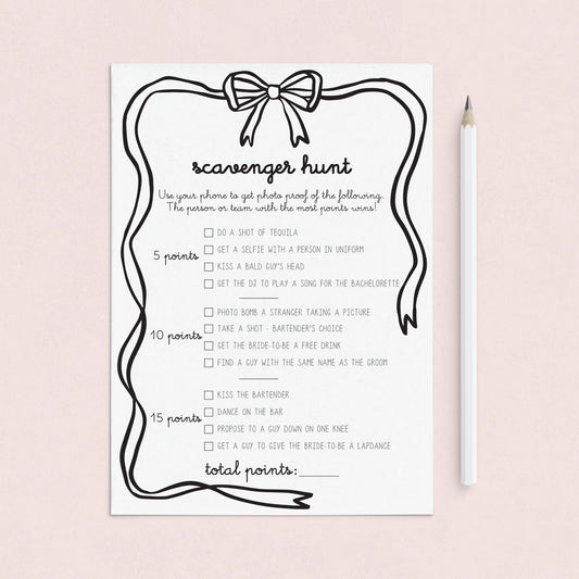Bachelorette Party Scavenger Hunt Printable Game by LittleSizzle