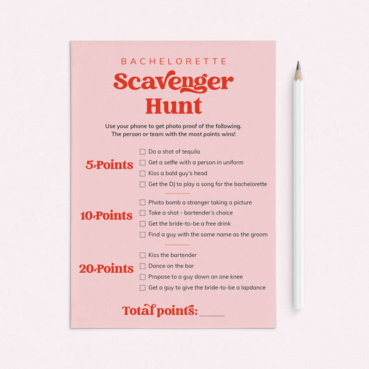 Pink Bachelorette Game Scavenger Hunt Printable by LittleSizzle