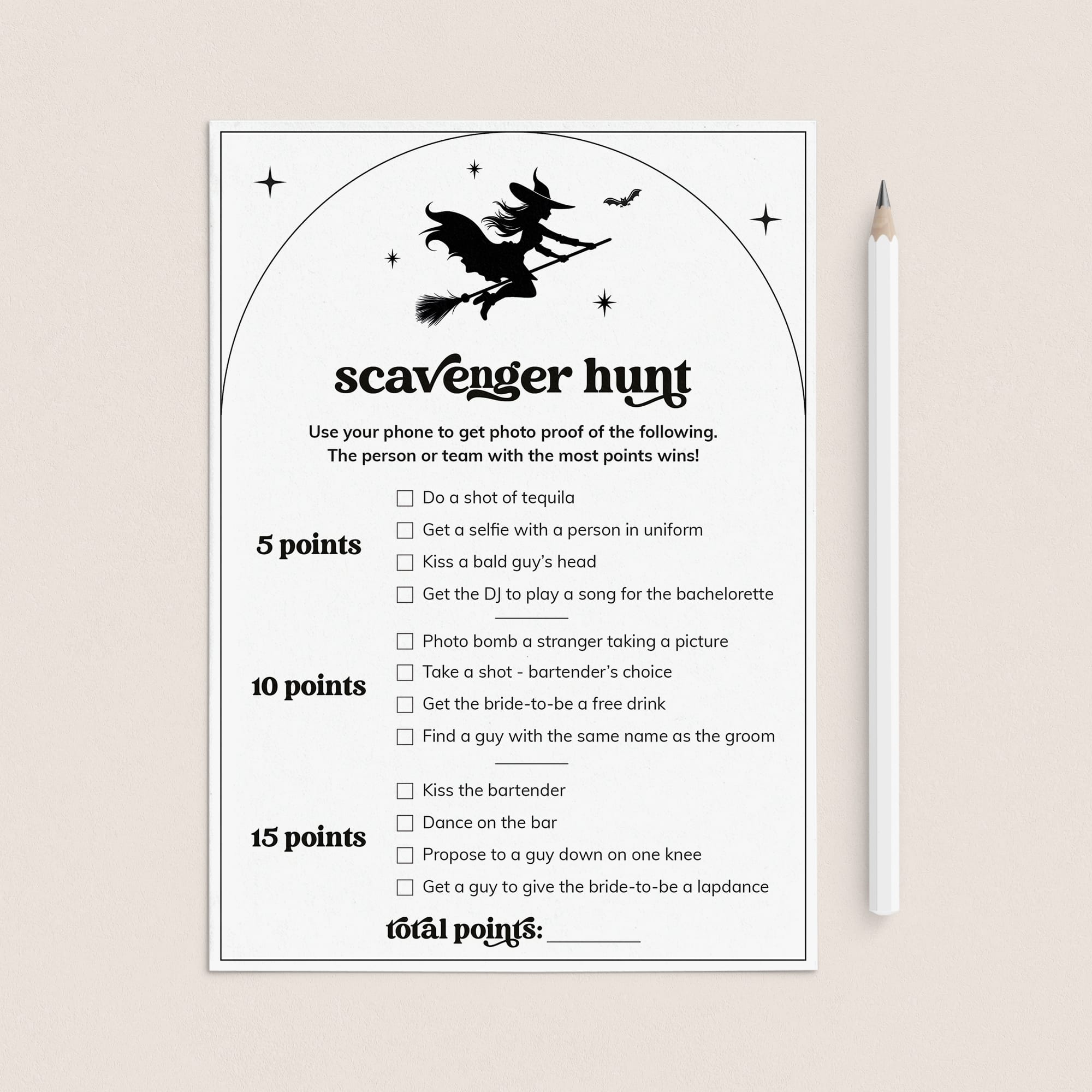 Witch Bachelorette Party Game Scavenger Hunt Card Printable by LittleSizzle