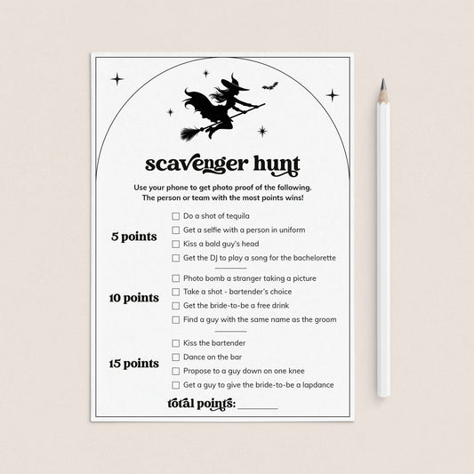 Witch Bachelorette Party Game Scavenger Hunt Card Printable by LittleSizzle
