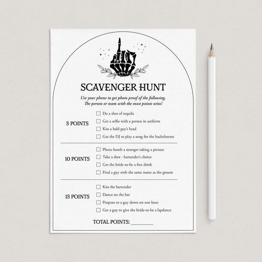 Skeleton Bachelorette Party Scavenger Hunt Card Printable by LittleSizzle