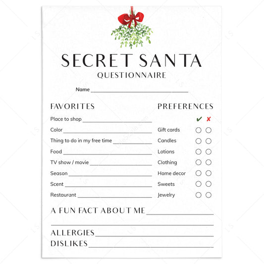 Printable Secret Santa Form Download by LittleSizzle