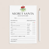 Printable Secret Santa Form Download by LittleSizzle