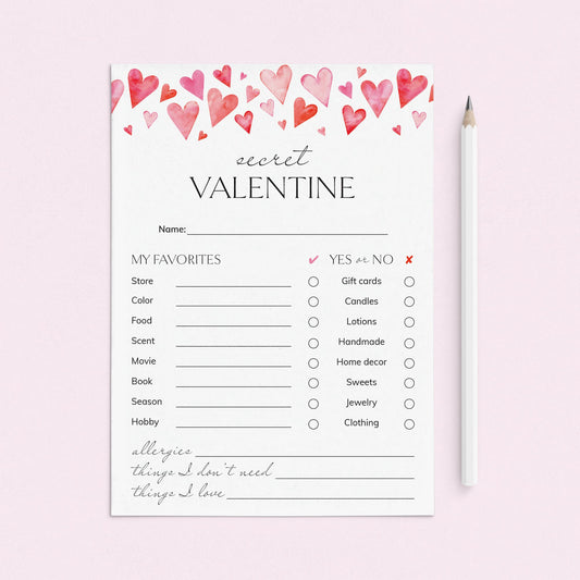 Simple Secret Valentine Form Printable by LittleSizzle