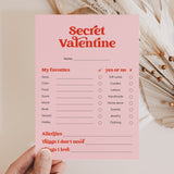 Secret Valentine Questionnaire Printable Valentine Gift Exchange
