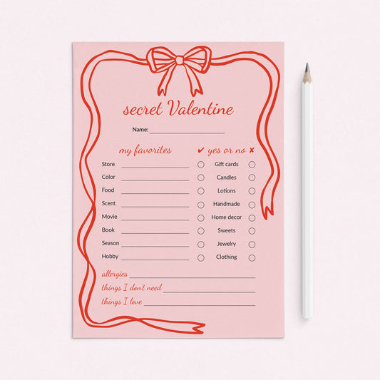 Printable Secret Valentines Questions Secret Galentine by LittleSizzle