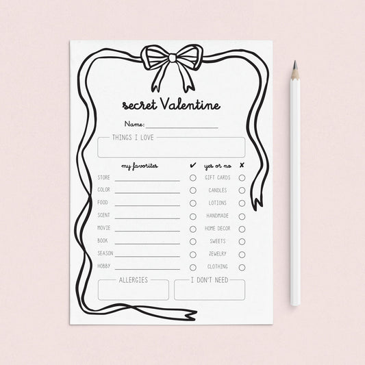 All About Me Secret Valentine Questionnaire Printable by LittleSizzle
