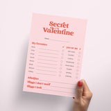 Secret Valentine Questionnaire Printable Valentine Gift Exchange
