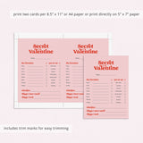 Secret Valentine Questionnaire Printable Valentine Gift Exchange