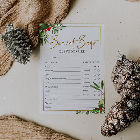 Secret Santa Questions Form for Adults Printable | Holiday Gift Exchange Cards – LittleSizzle